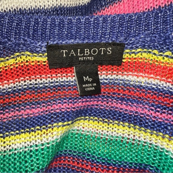 Talbots Petunia Striped 100% Linen Crewneck Sweater Ribbed Hem Side Slits MP - Picture 8 of 12